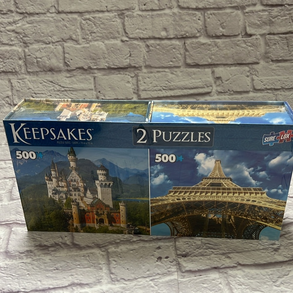 Keepsakes 500 piece set of two puzzles Eiffel Tower & Neuschwanstein